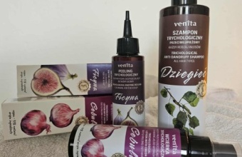 Test trzech kosmetyków trychologicznych marki Venita- szampon z dziegciem i Climbazolem, peeling z ficyną, wcierka z ekstraktem z cebuli