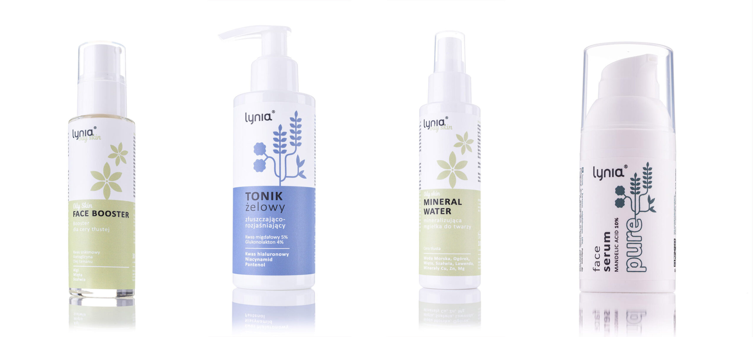 lynia zestaw 4 booster, tonik, mgiełka, serum kwas,